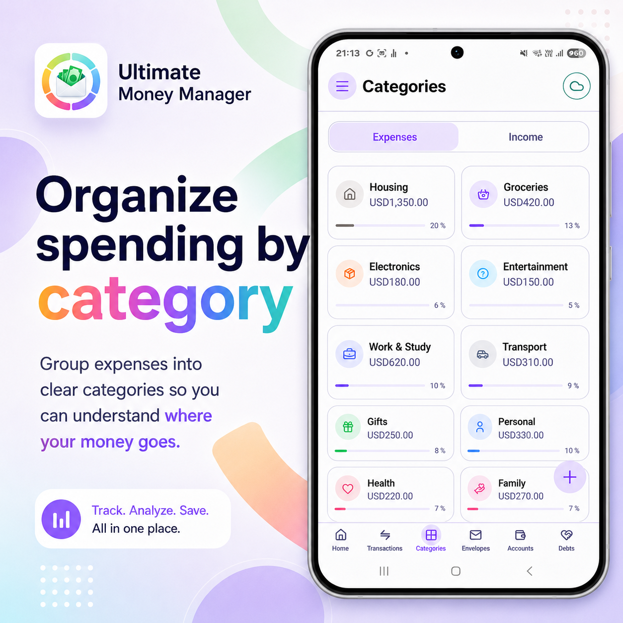 Organize spending by category — Expense categories