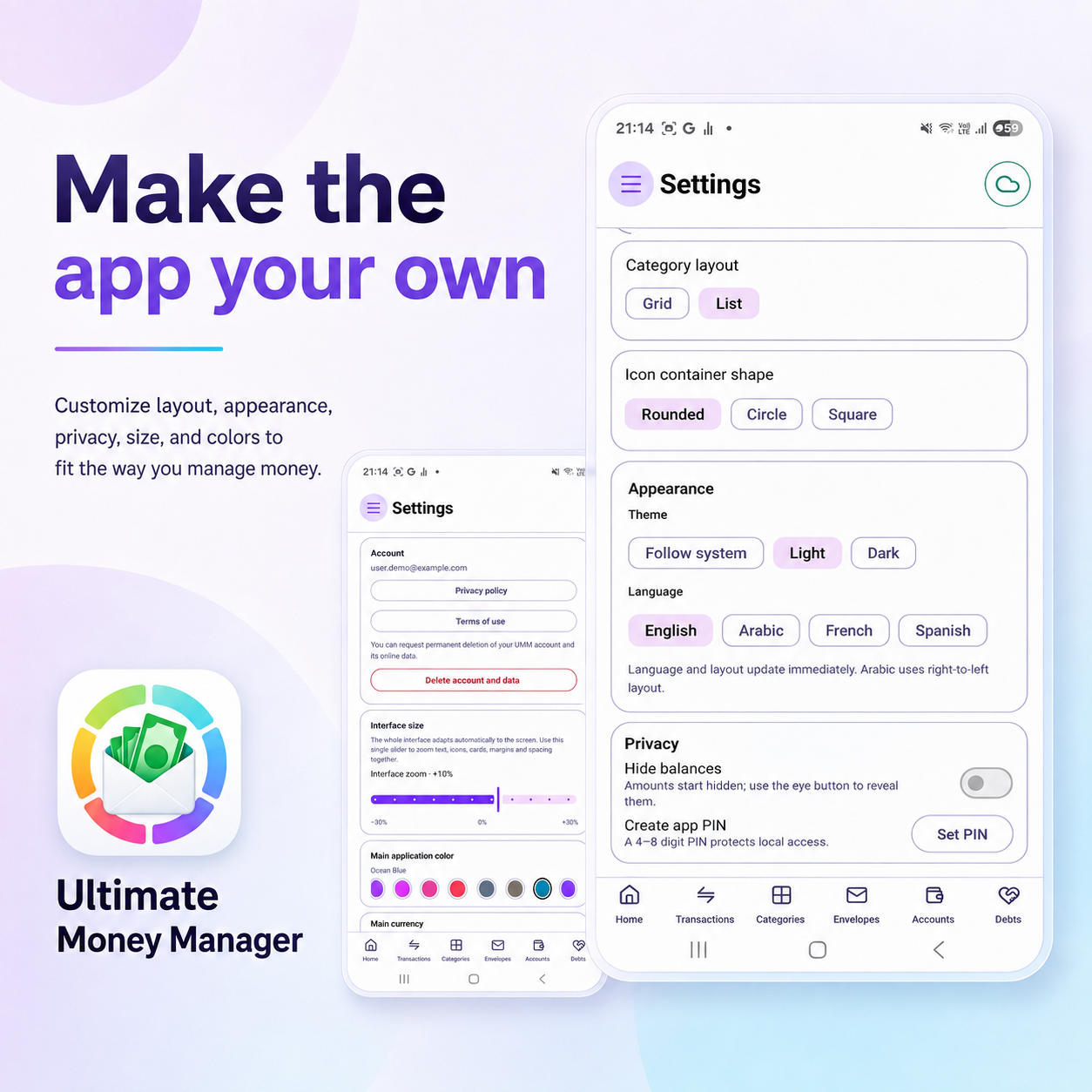 Make the app your own — Settings
